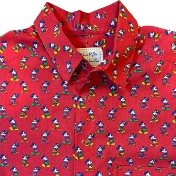 Vintage Disney Mickey Mouse Shirt Men’s 80s Dress Allover Print Size Large - Picture 1 of 7